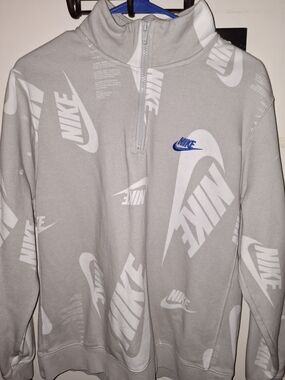 Nike Light Gray All-Over Logo Half-Zip Pullover